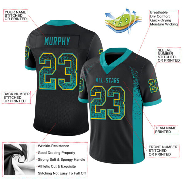 Custom Black Teal-Yellow Drift Fashion Football Jersey