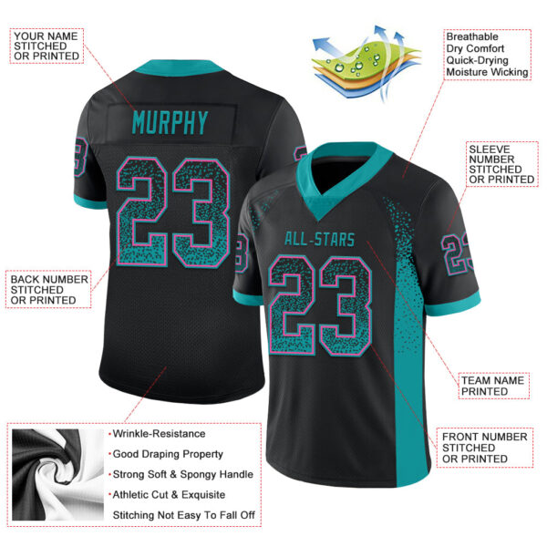 Custom Black Teal-Pink Drift Fashion Football Jersey