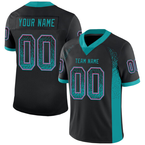 Custom Black Teal-Pink Drift Fashion Football Jersey
