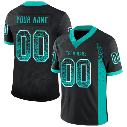 Custom Black Aqua-White Drift Fashion Football Jersey