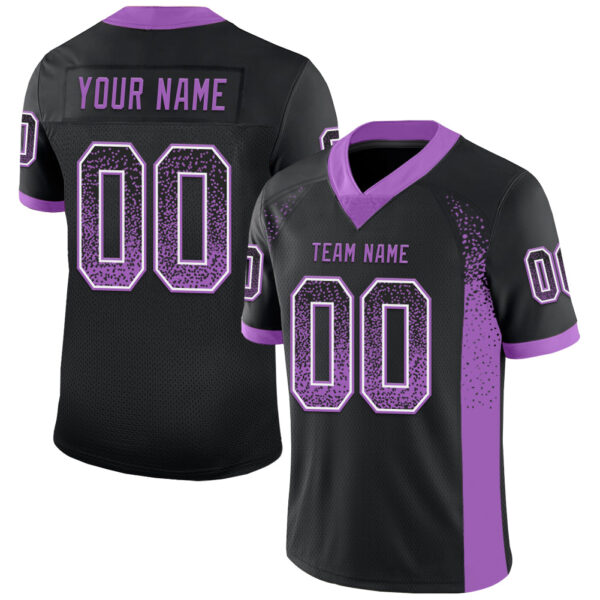 Custom Black Medium Purple-White Drift Fashion Football Jersey