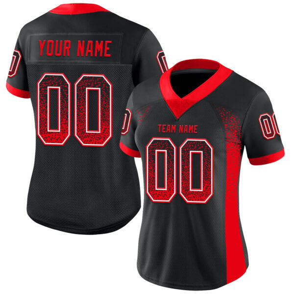 Custom Black Fire Red-White Drift Fashion Football Jersey