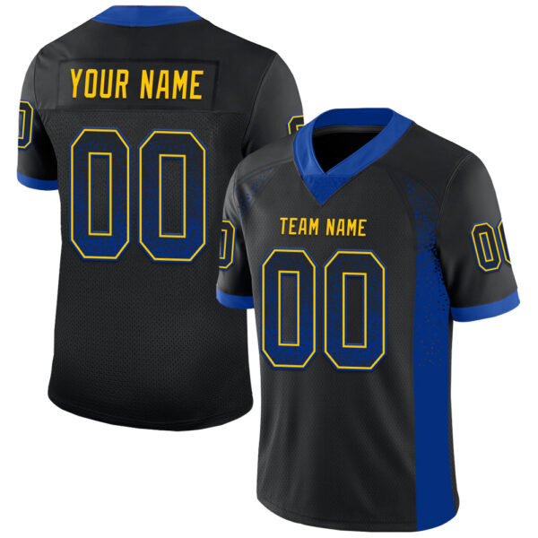 Custom Black Royal-Yellow Drift Fashion Football Jersey