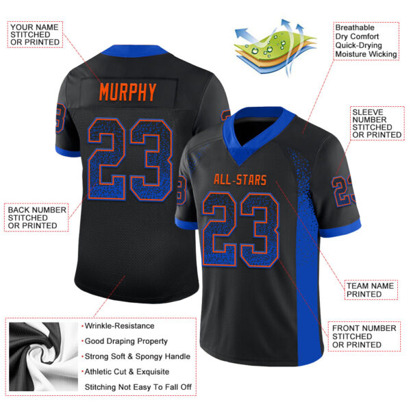 Custom Black Thunder Blue-Orange Drift Fashion Football Jersey