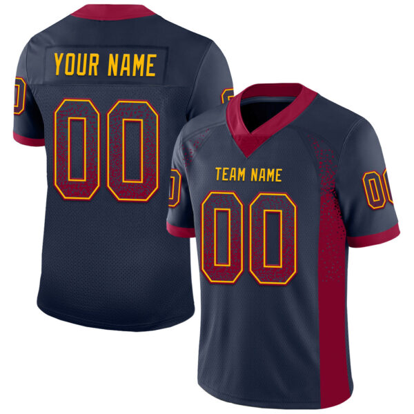 Custom Navy Maroon-Gold Drift Fashion Football Jersey