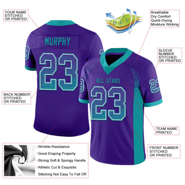 Custom Purple Teal-White Drift Fashion Football Jersey