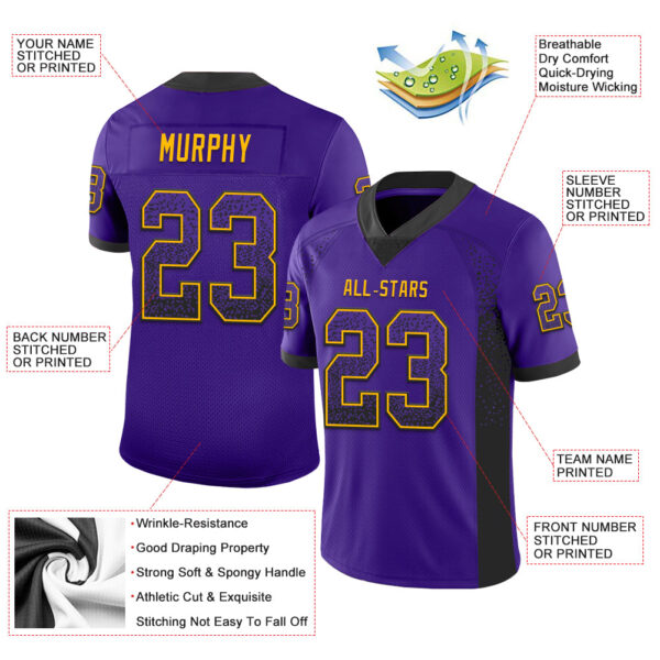 Custom Purple Black-Gold Drift Fashion Football Jersey