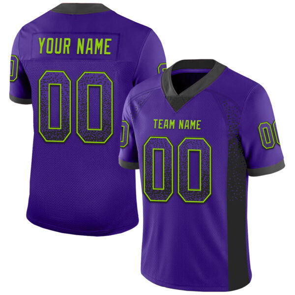 Custom Purple Black-Neon Green Drift Fashion Football Jersey