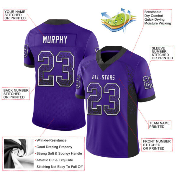 Custom Purple Black-White Drift Fashion Football Jersey