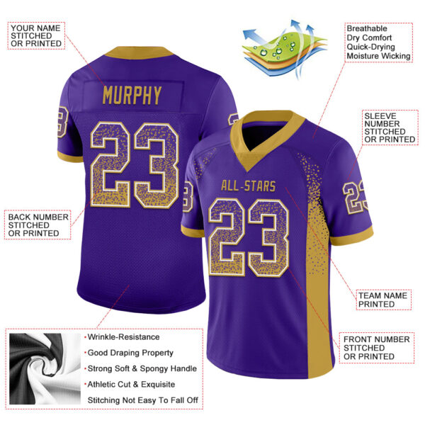 Custom Purple Old Gold-White Drift Fashion Football Jersey