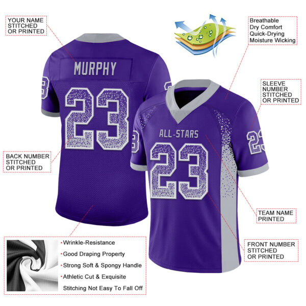 Custom Purple Gray-White Drift Fashion Football Jersey