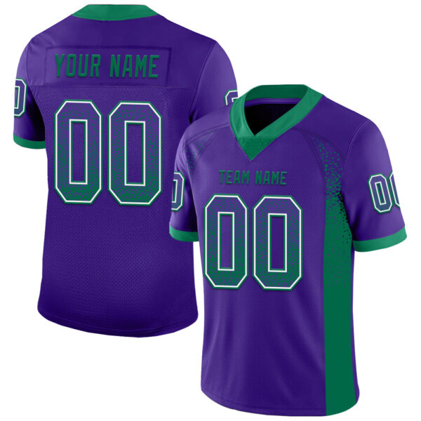 Custom Purple Kelly Green-White Drift Fashion Football Jersey