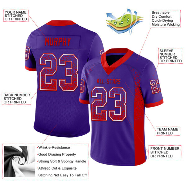 Custom Purple Red-White Drift Fashion Football Jersey