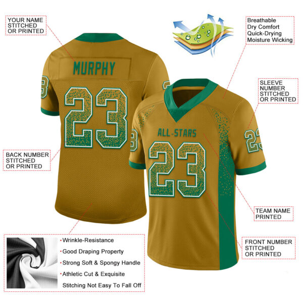 Custom Old Gold Kelly Green-White Drift Fashion Football Jersey