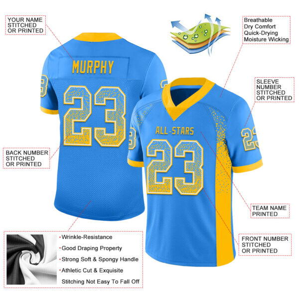Custom Powder Blue Gold-White Drift Fashion Football Jersey