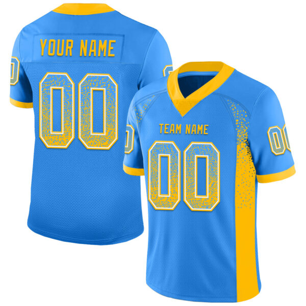 Custom Powder Blue Gold-White Drift Fashion Football Jersey