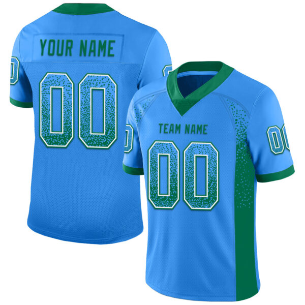 Custom Powder Blue Kelly Green-White Drift Fashion Football Jersey
