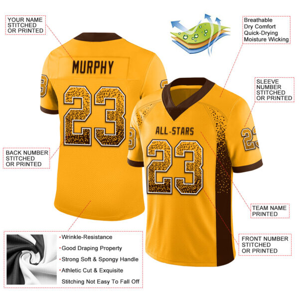 Custom Gold Brown-White Drift Fashion Football Jersey