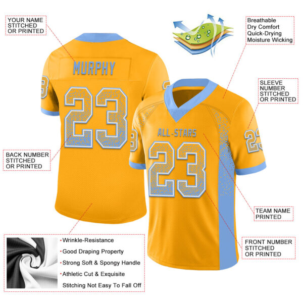 Custom Gold Powder Blue-White Drift Fashion Football Jersey