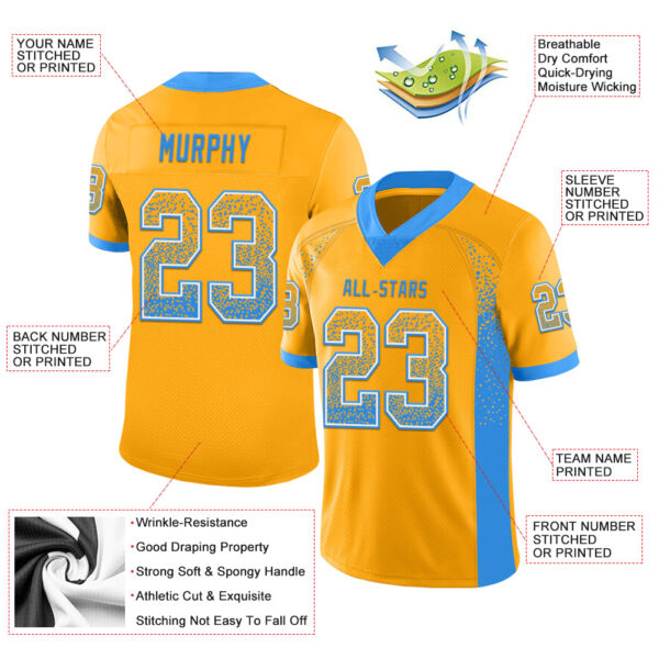 Custom Gold Powder Blue-White Drift Fashion Football Jersey
