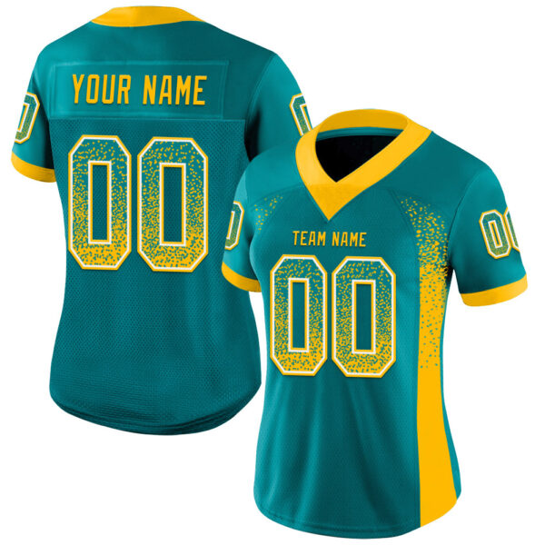 Custom Teal Gold-White Drift Fashion Football Jersey