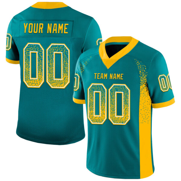 Custom Teal Gold-White Drift Fashion Football Jersey