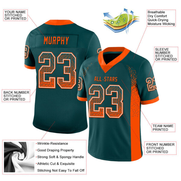 Custom Midnight Green Orange-White Drift Fashion Football Jersey