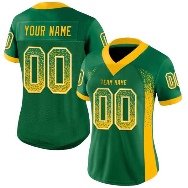 Custom Kelly Green Gold-White Drift Fashion Football Jersey