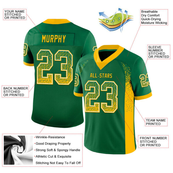 Custom Kelly Green Gold-White Drift Fashion Football Jersey