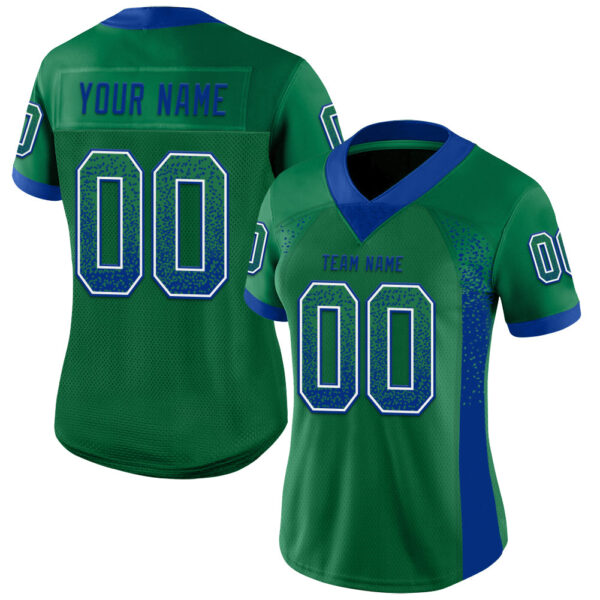 Custom Kelly Green Royal-White Drift Fashion Football Jersey