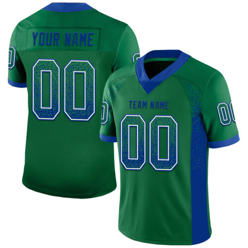 Custom Kelly Green Royal-White Drift Fashion Football Jersey
