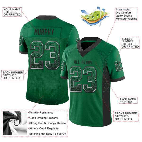 Custom Kelly Green Black-Gray Drift Fashion Football Jersey