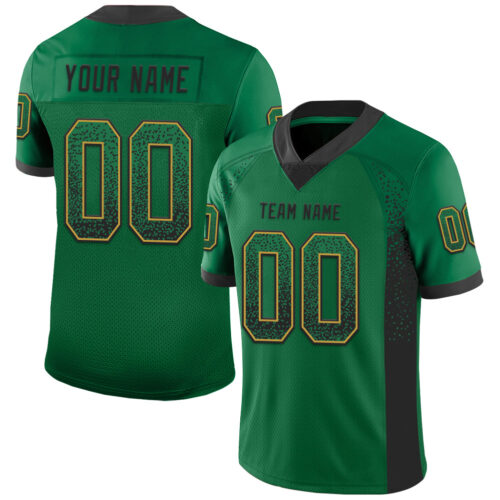 Custom Kelly Green Black-Old Gold Drift Fashion Football Jersey