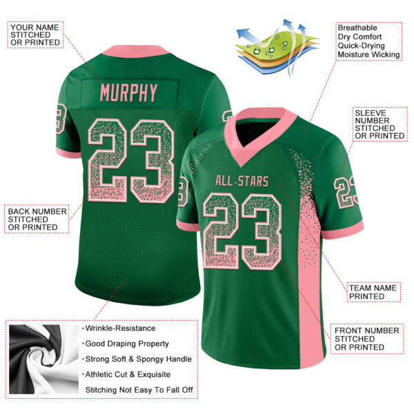 Custom Kelly Green Medium Pink-White Drift Fashion Football Jersey