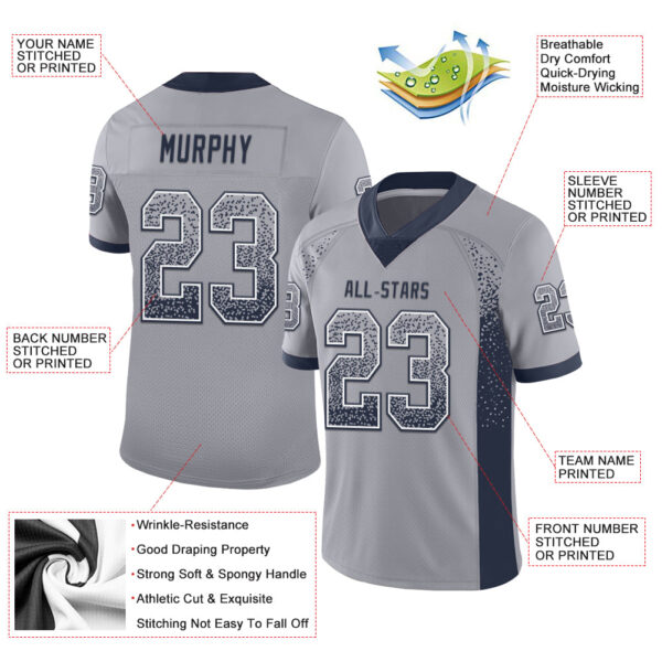 Custom Gray Navy-White Drift Fashion Football Jersey