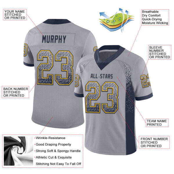 Custom Gray Navy-Gold Drift Fashion Football Jersey