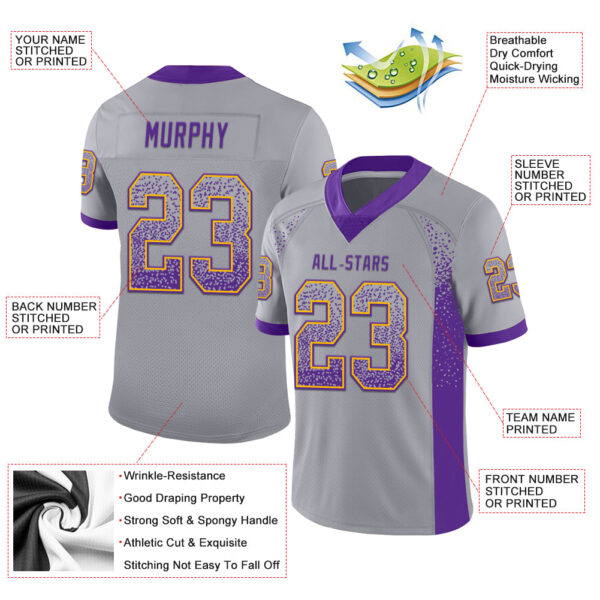 Custom Gray Purple-Gold Drift Fashion Football Jersey