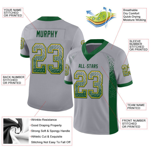 Custom Gray Green-Gold Drift Fashion Football Jersey