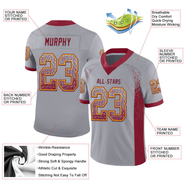 Custom Gray Crimson-Gold Drift Fashion Football Jersey