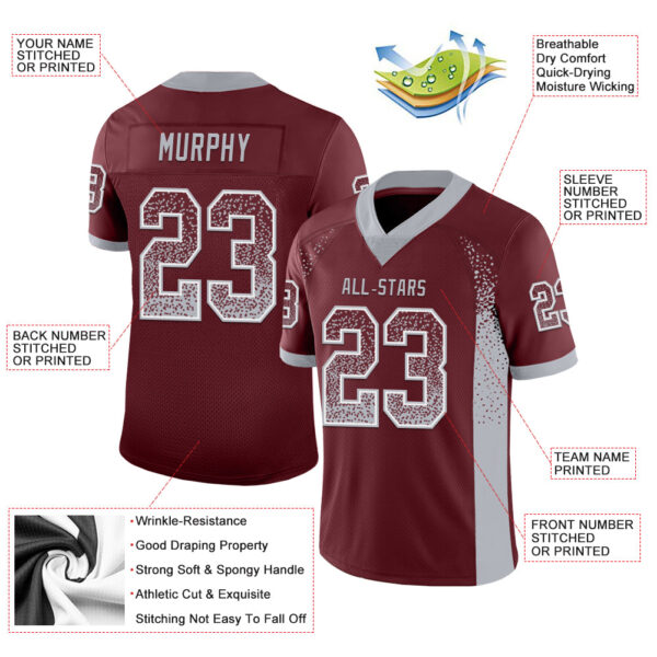 Custom Burgundy Gray-White Drift Fashion Football Jersey