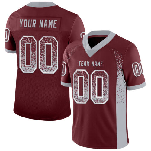 Custom Burgundy Gray-White Drift Fashion Football Jersey