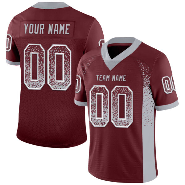 Custom Burgundy Gray-White Drift Fashion Football Jersey