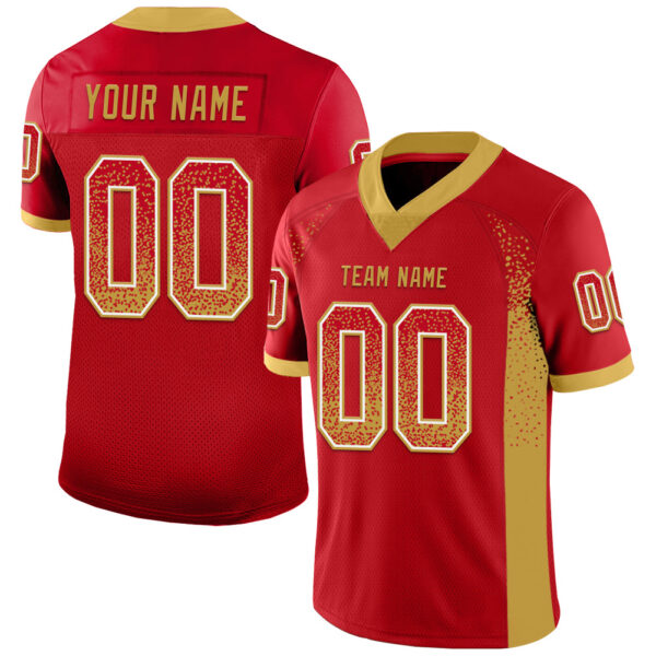 Custom Red Old Gold-White Drift Fashion Football Jersey