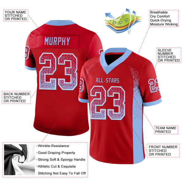 Custom Red Light Blue-White Drift Fashion Football Jersey