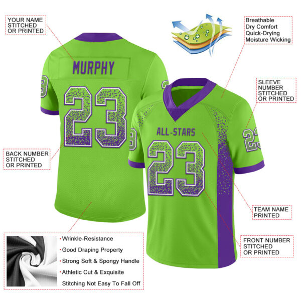 Custom Neon Green Purple-White Drift Fashion Football Jersey