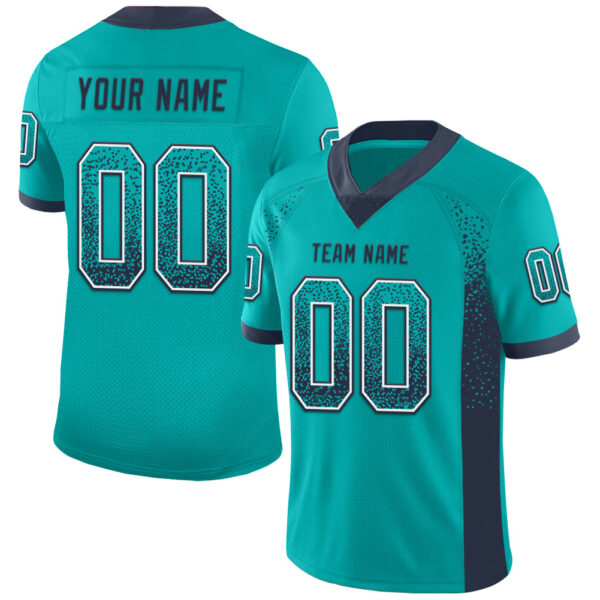 Custom Aqua Navy-White Drift Fashion Football Jersey