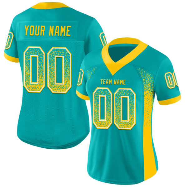 Custom Aqua Yellow-White Drift Fashion Football Jersey