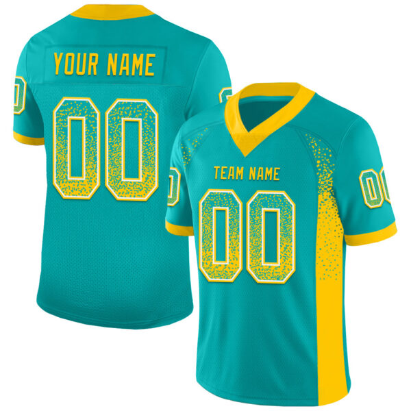 Custom Aqua Yellow-White Drift Fashion Football Jersey
