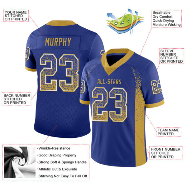 Custom Royal Old Gold-White Drift Fashion Football Jersey
