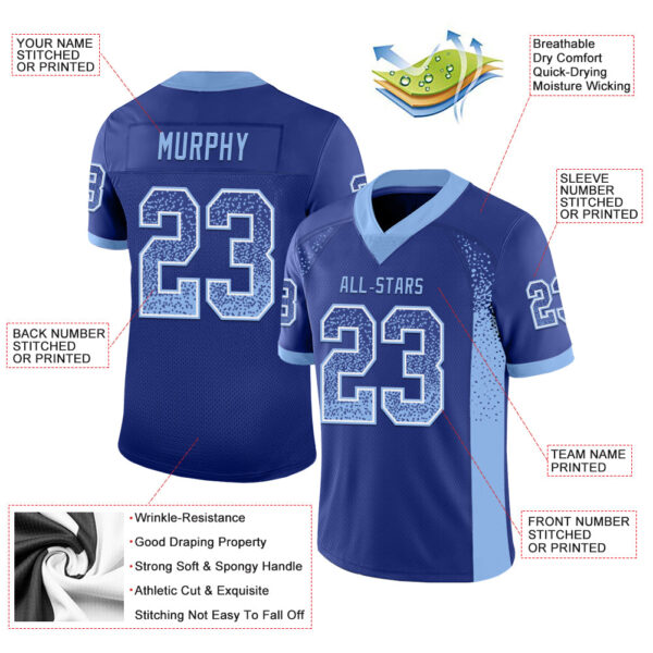Custom Royal Light Blue-White Drift Fashion Football Jersey
